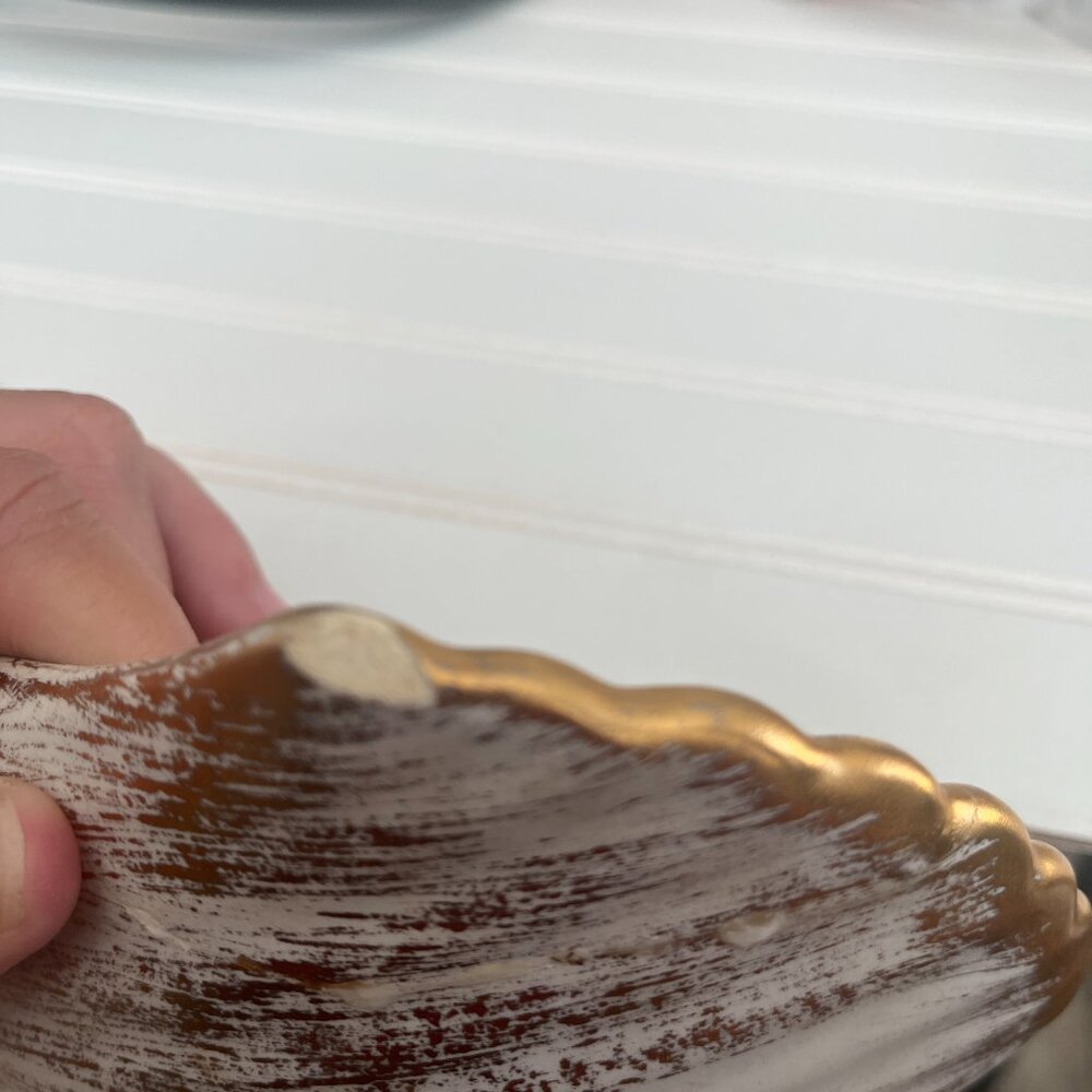 Vintage MCM Two Piece Royal Haeger 22K Gold Tweed Candle Holder and Shell Dish - Picture 11 of 11